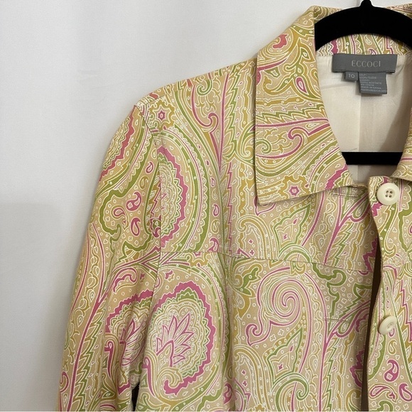 Vintage 90s Eccoci Women’s Cream Pink Paisley Print Suede Blazer Jacket sz 10 - Picture 5 of 14